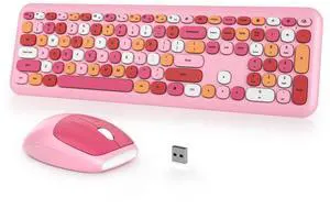 iTastatur Typewriter Wireless Keyboard and Mouse Combo,2.4G Office 104 Keys Full-Size Retro Punk Keyboard,Cute Pink Silent with Round Keycaps for Laptop PC Desktops (Pink Mix)