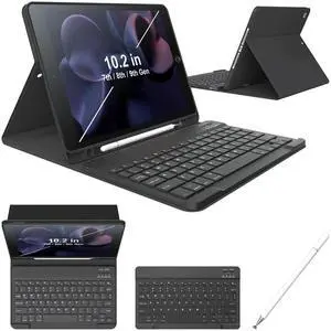 Keyboard Cases for iPad 9th Generation 8th Gen, 7th Gen, Pro 10.5 Inch Air 3rd Gen. Removable Magnetic Cover Sheet Built-in Pencil Holder and Stylus Pen, Adjustable Angles Stain Resistant Cover, Black