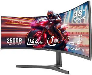 Gawfolk 38 Inch Ultrawide Curved 144Hz Gaming Computer Monitor 2500R PC Screen 21:9 UWQHD (3840x1600),1ms,10bit,Freesync,Display PortHDMI,Liftable Stand,Wall Mount Compatible 100 * 100mm-Black
