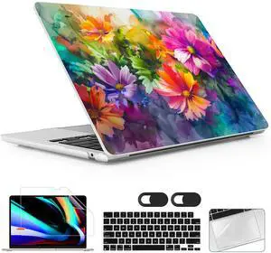 Lepeoac for MacBook Air 15 inch Case 2023 2024 2025 Release A3241 M4 A3114 M3 A2941 M2 with Liquid Retina Display & Touch ID, Hard Shell with Screen Protector & Webcam Cover, Multicolored Flowers