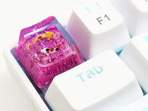 MECHKYP Handmade Koi Fish Backlit Resin Keycap R4/Esc Artisan Keycap Shine Through Translucent Key Cap OEM Profile for Cherry MX Gaming Mechanical Keyboard DIY Replace (Rose Red)
