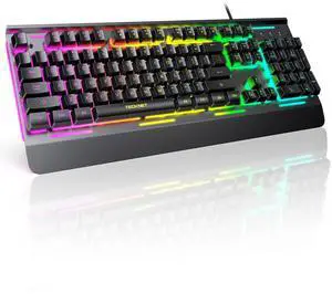 TECKNET Wired Gaming Keyboard, 2.4G USB Computer Keyboards, 7-Color & 4 Modes Backlit, Whisper Quiet Switches, Full Size Quiet Keyboard for Windows Desktop, PC, Laptop, Gaming