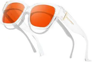 Trysee Fit Over Blue Light Blocking Glasses for Women Men, Oversized Anti-Blue Blocking Glasses With Amber Orange Lens TS7511