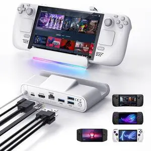 RGB Portable Gaming Dock Station for Steam Deck OLED, Rog Ally X, Legion Go - 4K@60HZ HDMI, USB-C Hub with Multi-Port Adapter Docking Station for Gaming & Work