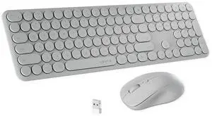 FCPLU x UBOTIE Wireless Keyboard and Mouse Combo with 110 Round Keycaps, Power Switch, and Scissor-Switch Typing Feel  Ideal for Office Use(Cray)