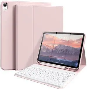 zoyu Keyboard Case for iPad (A16) 11th Gen 11 Inch 2025, iPad 10th Generation 10.9 inch 2022 with Pencil Holder, Wireless Keyboard and Slim Lightweight Soft Cover Auto Wake/Sleep, Pink