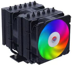 COOL DESHENG ARGB CPU Cooler with 6 Heat Pipes, Dual CPU Fans (2300 RPM) - High Performance Cooling for Intel LGA1700/1200/115X & AMD AM5/AM4, Universal CPU Cooler, PC Case Cooling - Black/DS2000V6