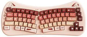 TISHLED Bow Aesthetic Ergonomic Keyboard Cute Cat Alice Keyboard Tri-Mode Wireless 2.4G/Bluetooth 5.0/Wired USB-C Rechargeable Compact 68-Key for Multi-Device, Win/Mac/PC/Laptop, Macchiato
