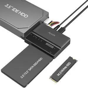 Alxum NVME M.2 SATA IDE SSD Enclosure External 3 in 1 Tool-Free PCIE-10Gbps USB 3.2 Type C Hard Drive Reader for 2230/2242/2260/2280,2.5" /3.5" SATA SSD and 3.5" IDE HDD