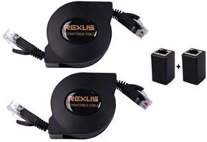REXUS 2-Pack Retractable Cat 6 Flat Ethernet Network Cable 6.6 FT, 10 Gigabit High Speed LAN Wires Internet Patch Cable with RJ45 Connector for Xbox,PS4,Router, Modem,Switch(C6R22Z)