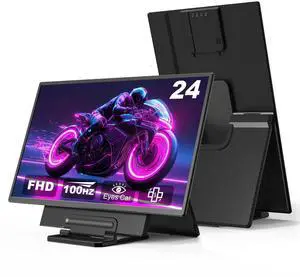 24" Large Portable Monitor, 1080P FHD 100Hz Laptop Screen Extender, 125% sRGB IPS Monitor Extender, USB C HDMI Office Gaming with Detachable Stand, Travel monitor for Window MAC Phone Xbox Switch