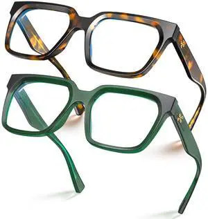 VISOONE 2 Pack Rectangle TR90 Blue Light Blocking Glasses Computer Eyewear with Preppy Look for Women and Men Cougar