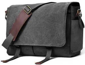Messenger Bag for men Laptop Bag UnisexRetro Canvas Bag14-15.6 inches Casual single shoulder bag For Work College Travel (black)