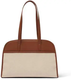 Work Tote Bags for Women 15.6 Inch - Canvas Leather Computer Bag with Zip Compartments - Briefcase for Women Professional Office Purse - Brown + Beige