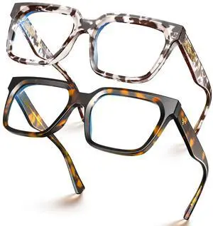 VISOONE 2 Pack Rectangle TR90 Blue Light Blocking Glasses Computer Eyewear with Preppy Look for Women and Men Cougar