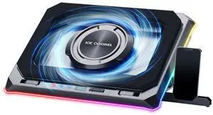 ICE COOREL Gaming Laptop Cooling Pad with Powerful Turbofan, Laptop Fan Cooling Pad for Laptop 15-21 Inches, RGB Laptop Cooler Stand with 8 Height Adjustable, Infinitely Variable Speed, LCD Screen