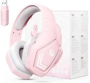 Anivia 2.4GHz Wireless Gaming Headset with Microphone for Work, PC Comptuers, Laptop, Over Ear Gamer Headphones with Mic, LED Light, Bass Surround Sound, Soft Ear Pads, for Girls and Women (Pink)