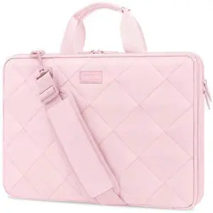MOSISO 360 Protective Laptop Shoulder Bag, 15-15.6 inch Double Layer Fluffy Padded Laptop Bag with Anti-theft Zipper Compatible with MacBook Pro 16 inch, HP, Dell, Lenovo, Asus Notebook, Pink