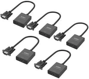 ONTEN VGA to HDMI, 1080P Adapter (Male to Female) for Computer, Desktop, Laptop, PC, Monitor, Projector, HDTV with Audio Cable and USB Cable (5 Pcs)