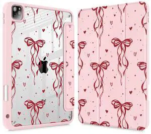 Mektron Case for iPad Pro 11 inch (4th, 3rd, 2nd & 1st Gen) 2022 2021 2020 2018, Buit in Pencil Holder with Shockproof Cover Clear Shell + Trifold Stand + Auto Wake/Sleep, Layer Bows