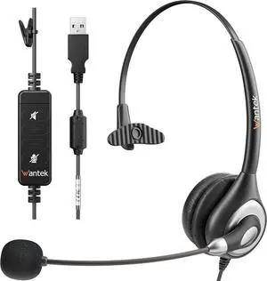 Wantek USB Headset with Microphone for PC, Computer Headset with Noise Canceling Microphone with Mute for Home Office Online Skype Zoom Meetings