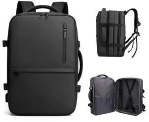 Biaqud Travel Backpack for Men Women, Expandable Carry on Backpacks with Charging Port for Business Work Commute Casual, Black