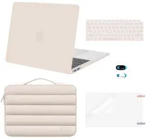 MOSISO Compatible with MacBook Air 13 inch Case 2022 2021 2020 2019 2018 Release A2337 M1 A2179 A1932, Plastic Hard Case&Puffy Sleeve Bag&Keyboard Skin&Webcam Cover&Screen Protector, Sand