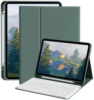 ZOPSGYU Case with Keyboard for iPad Air 11 Inch M3/M2 2025/2024, iPad Air 10.9 Inch 5th/4th Generation 2022/2020 with Magnetic Detachable Bluetooth Keyboard, Soft Cover with Pencil Holder, Dark Green