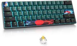 Fogruaden Wireless Gaming Keyboard, 60% Percent Mechanical Keyboard Wireless, Hot-Swappable Yellow Switch, RGB Wired/Bluetooth Keyboards for Win/Mac, 61 Keys NKRO (Soundwave)