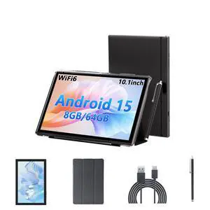 YQSAVIOR Android 15 Tablet with Keyboard, 10 inch Tablets with case, 8GB+64GB/1TB Expand, 2.4G+5G+Wi-Fi 6, 6000 mAh, BT, GMS, Games, 8MP Camera (Black)