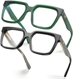 VISOONE 2 Pack Rectangle TR90 Blue Light Blocking Glasses Computer Eyewear with Preppy Look for Women and Men Cougar