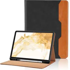 Case for Samsung Galaxy Tab S8 Plus 2022 /S7 FE 2021 /S7 Plus 2020 12.4 Inch - PU Leather Folio Case with S Pen Holder and Pocket, Auto Wake/Sleep Smart Tablet Cover, Black
