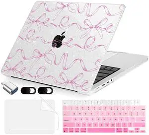 MecBevia for MacBook Pro 14 inch Case M5 M4 M3 M2 A3434 A3112 A3401 A3185 A2918 A2992 A2779 M1 A2442 Pro Max Chip (Released 2025 to 2021), Hard Shell Cover for MacBook Pro 14", Sparkly Bows