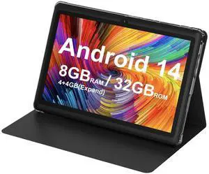 HOTTABLET Tablet 7Inch Android 14.0 with Protective Case, 8GB(4+4GB Expand) RAM+ 32GB ROM, IPS Screen, Dual Camera, Bluetooth 5.0 WiFi Tab (Black)