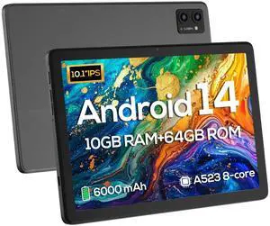 2025 Android Tablet, 10.1" Android 14 Tablets with Octa-Core, 10GB+64GB, 6000mAh Battery, 2MP+5MP Camera, 800 * 1280 IPS HD Display, WiFi & Bluetooth - Gray
