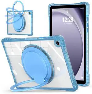 MEEgoodo Case for Samsung Galaxy Tab A9 Plus 11 inch 2024 2023 (Fit Model SM-X210/X216/X218), A9+ Tablet Cases with Soft TPU & Transparent Acrylic Back Cover & Rotating Stand, Light Blue