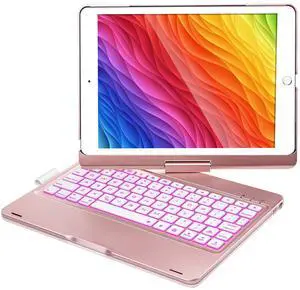BABG Keyboard Case for iPad 6th/5th 9.7inch, iPad Pro 9.7, iPad Air 2, iPad Air 1,360°Swivel,7 Use Modes,Backlight- Metallic Pink