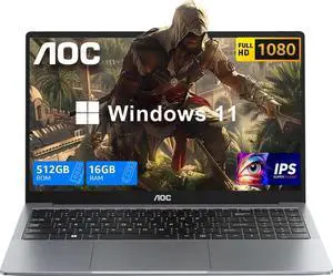 AOC 2025 AX15 Laptop Computer, 15.6-inch FHD Screen, Work Laptops with N95 Processor(Up to 3.6GHz) 16GB RAM, 512GB SSD, Windows 11 Laptop Computer, Light&Thin, Metal Shell, Webcam, Type-C, USB3.2