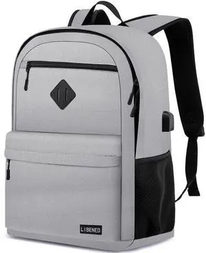 LIBENED School Backpack for Teen Boys Girls, Choice for School and College Backpack, Durable, Comfortable 15.6 inch Laptop Bookbag with USB Charger Port, Grey