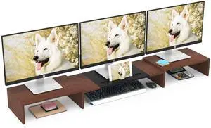 WESTREE Triple Monitor Stand Riser - Extra Long, Adjustable Length & Angle, 3 Shelf Desktop Storage for 1-3 Monitors