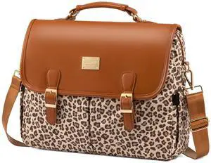 LOVEVOOK Laptop Bag for Women, Large Capacity Work Computer Bags Briefcase, Cute Shoulder Messenger Bag, Tote Purse Laptop Sleeve Case Fits 15.6-inch Laptop, Leopard Print-Brown Pro
