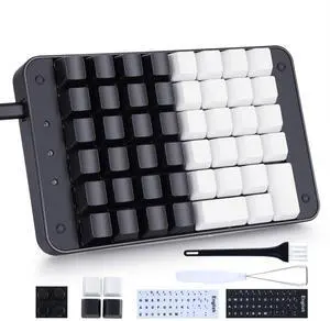 Koolertron One Handed Mechanical Gaming Keyboard with 32 Macro Keys, 46-Key Fully Programmable Mini Keypad, Mini USB Macro Keyboard for PC Gamers