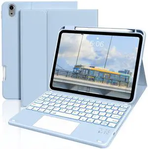JKSML for iPad(A16) 11th/10th Generation Case with Keyboard (11/10.9 inch) 2025/2022, 7 Color Backlight Detachable Bluetooth Cover with Trackpad, Flip Stand Case Thin with Pencil Holder, White ice