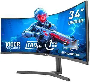 Gawfolk 34 Inch Ultrawide Curved 180Hz Gaming Computer Monitor 1000R PC screen 21:9 UWQHD (3440x1440) ,1ms,100%sRGB,Adaptive Sync,HDMIDisplay Port,Liftable Stand,Wall Mount Compatible 75*75mm-Black