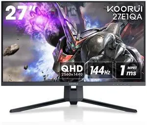 KOORUI 27-inch Gaming Monitor 144Hz QHD(2560 x 1440p) 2K, 1ms, DCI-P3 90% Color Gamut, Adaptive G-Sync, FreeSync Premium, HDMI x 2, DisplayPort, 27E1QA