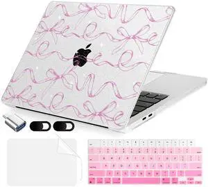 MecBevia Compatible with MacBook Air 13.6 inch Case, M4 A3240/M3 A3113/M2 A2681 (Released 2025 to 2022), Hard Shell, Keyboard Cover, Screen Protector, Webcam Cover & Type-C Adapter, Sparkly Bows