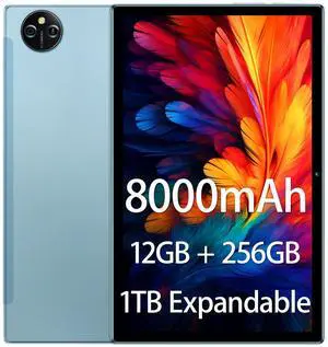 M6 10" Android 15 Tablet, 12GB RAM + 256GB ROM + 1TB Expandable, 8000mAh Battery Tablets, IPS 1920x1200 Display, 5G Wi-Fi, BT5.0, Dual Speakers  Portable Tablet for Work, Learning & Kids (Blue)