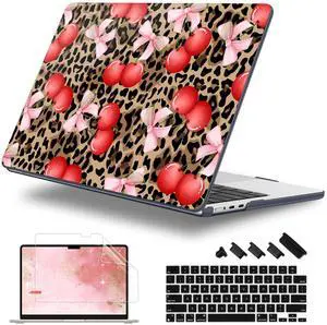 Lepeoac for MacBook Air 13.6 inch Case M4 M3 M2 2025 2024-2022 Release Model A3240 A3113 A2681, Sturdy Plastic Hard Shell Case for MacBook Air M2 13 inch with Touch ID, Leopard Cherry