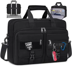 RAINSMORE Tactical Laptop Bag 17.3 Inch Laptop Briefcase Men Business Computer Bag Large Laptop Case Waterproof Military Shoulder Messenger Bag Work Office Travel, Black