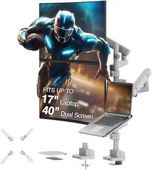 AVLT Laptop & Dual 40 Inch Stacking Monitor Arm Pole Top Mount with USB-C USB-A Ports-Gray, Supports 26.4 lbs (12kg), Ultrawide Screen Fit, VESA Compatible, Multi-Screen, Ergonomic Workspace Upgrade